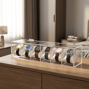 Espositore per Orologi in Acrilico Trasparente Ecologico a 6 Scomparti, Personalizzabile <span class=keywords><strong>con</strong></span> <span class=keywords><strong>Coperchio</strong></span> Trasparente per Negozi ed Esposizioni - Product Image 3