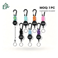 Porte-clés rétractable robuste avec mousqueton, porte-badge extérieur, enrouleur de badge d'identification, cordon en PVC extensible, anneau porte-clés, accessoire de camping