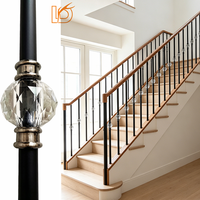 Nouveau style, balustre en fer forgé noir rond de 5/8 po avec boule de cristal pour escalier intérieur en bois et garde-corps de balcon