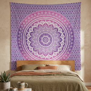 Tapiz Mandala Degradado en Rosa y Morado, Decoración de Pared Geométrica Bohemia, 100% Poliéster Estampado - Product Image 4