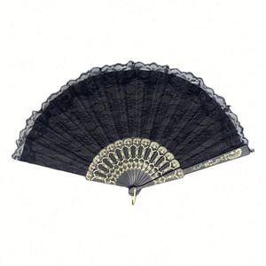 Éventails pliants traditionnels en plastique peints, motif dentelle sculptée, style mariage, danse, fête, artisanat, motifs anges et animaux - Product Image 1