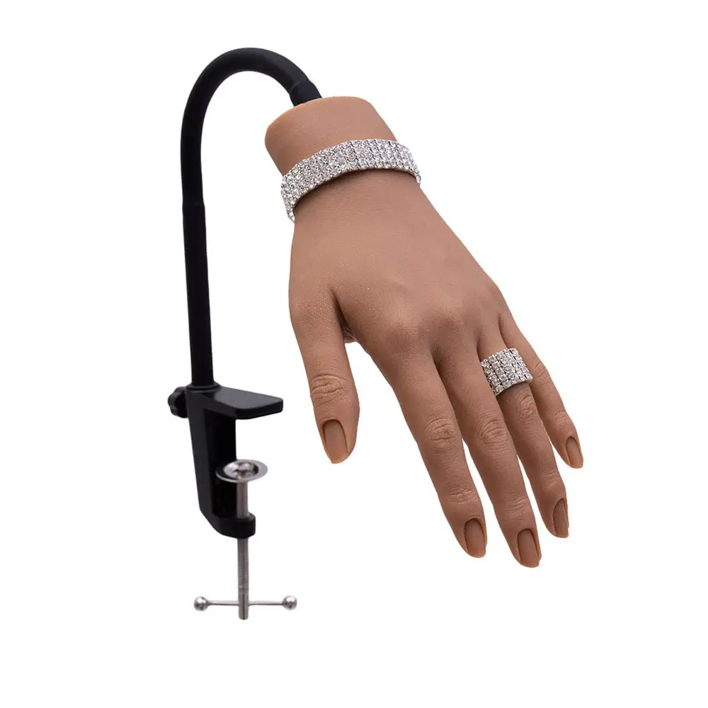 Main de Mannequin en Silicone souple, Flexible et pliable, main d'entraînement pour les ongles en acrylique avec support
