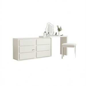 Toeletta con Specchio Illuminato L120W40H75cm Bianca Minimalista per Camera da Letto, Design in Pannello MDF - Product Image 1