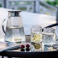 Carafe à eau en verre texturé de haute qualité 1200 ml, bouilloire en verre transparent écologique avec couvercle en acier, ensemble pot à jus, lait et thé