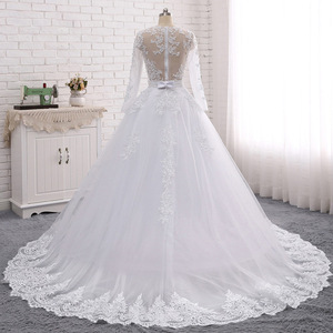 Wedding Dress White Sweetheart Neckline Long Sleeve Lace Applique Floor Length A Line With Zipper Backless Design - Product Image 4