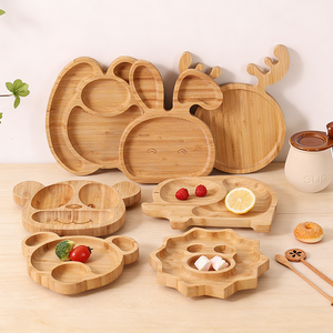 Assiette pour bébé en bambou et <span class=keywords><strong>silicone</strong></span> en forme d'animal, compartiments divisés, écologique, non toxique, vaisselle pour sevrage - Product Image 1