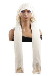 Bonnet de nuit long en tissu samouraï pour dormir, réglable, bonnet de nuit long en tissu soyeux pour femmes, tresses, cheveux bouclés avec logo personnalisé - Product Image 4