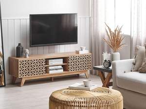 Beliani arredo retrò alla moda per soggiorno arredo effetto luce <span class=keywords><strong>TV</strong></span> Stand credenza 2 ampi vani <span class=keywords><strong>porta</strong></span> <span class=keywords><strong>pannello</strong></span> in legno - Product Image 2