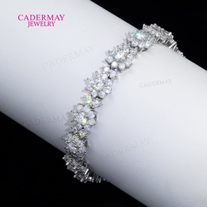 Cadermay Moissanite <b>Bracelet</b> S925 Silver <b>Flower</b> Shape Everyday Wear Unisex Jewelry - Product Image 2