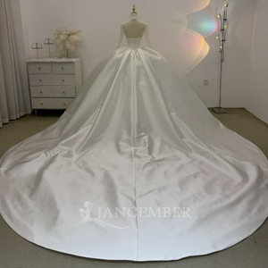Lsjj137 Bridal Train Long Sleeve Wedding Dress Lace Embroidery Satin Wedding Dress <b>Conservative</b> Satin Wedding Dress Jancember - Product Image 6