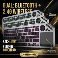 Teclado Multifuncional Delgado, Teclado Bluetooth de Modo Dual Inalámbrico 2.4G con Panel Táctil de Precisión
