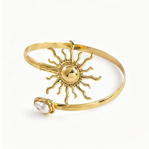 Sun Faux Pearl Metal Open Adjustable Upper <b>Arm</b> <b>Cuff</b> European American Unique Fashion Women Statement <b>Arm</b> Bracelet - Product Image 2