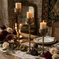 Ensemble de 3 bougeoirs vintage en fer forgé, couronne en bronze antique, filigrane, centre de table pour mariage et Noël, décoration d'intérieur, faits à la main