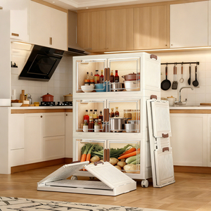 <strong>Large</strong> capacity <strong>Storage</strong> Cabinet Transparent Door <strong>Plastic</strong> <strong>Storage</strong> Cabinet <strong>Storage</strong> <strong>Container</strong> Kitchen Folding Cabinet - Product Image 6