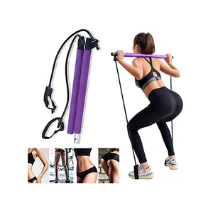 Portable Yoga exercise Pilates Stick with Resistance Band Pilates Bar