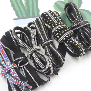 DIY Korean Velvet Chain Material Black with Gold and Silver Rhinestone <strong>Strip</strong> studded Flat <strong>Leather</strong> Cord - Product Image 1