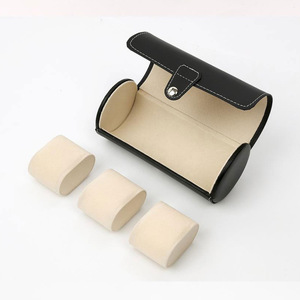 Wholesale and custom 3-position cylindrical <b>watch</b> box, travel portable <b>watch</b> protective box, PU leather <b>watch</b> packaging box - Product Image 4