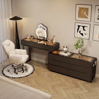 Nouveau Miroir LED Lumineux Moderne avec Panneau, Coiffeuse de Chambre à Coucher, Table de Maquillage, Recharge Sans Fil, Port USB, Haut-parleur Bluetooth, Rangement