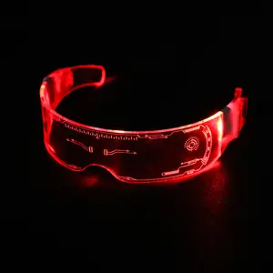 Kacamata Menyala 7 Warna, Kacamata Visor LED Bercahaya Elektronik Futuristis untuk Pesta Klub Bar dan Festival