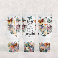 Venta al por mayor a granel: Vaso térmico de acero inoxidable con logo personalizado de Nuestra Señora Virgen de Guadalupe y Jesús, con asa y pajita.