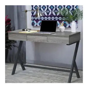新款家用办公电脑桌，带金属支架和抽屉简单胡桃木写字台