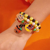 Bracelets extensibles perlés d'Halloween, ensemble de bracelets multicouches avec breloques fantôme, citrouille et chauve-souris en émail, bijoux de fête pour femmes et filles