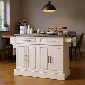 Îlot de cuisine mobile blanc crème avec 2 tiroirs, étagère à épices et porte-serviettes, design étroit pour salle à manger à domicile - Product Image 2
