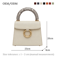Tas Tote Kulit PU Tekstur Krim dengan Gagang Cetak Python Custom, Tas Tangan Terstruktur untuk Wanita, OEM Custom untuk Kebutuhan Sehari-hari