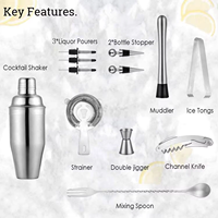 Wuyi Camol usine outils de bar en acier inoxydable avec support 13 pièces ensemble de shaker à cocktail Kit de barman de mixologie pour mélanger les boissons