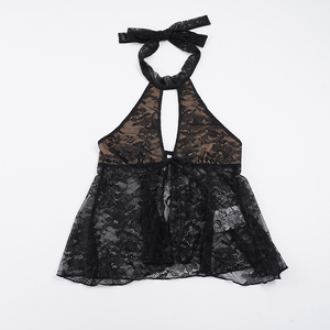 เสื้อกล้ามลูกไม้สีดำสำหรับผู้หญิง แบบผูกด้านหน้า ชายเสื้อไม่สม่ำเสมอ โชว์หลัง เซ็กซี่ คอวี ใส่ได้ทุกวัน รุ่นใหม่ ปี 2026 - Product Image 6