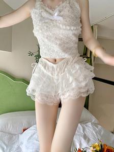 Lace Trim Layered Ruffle Bloomers <strong>Shorts</strong> Lolita Style Mid Waist Bow Knot Decor <strong>Frilly</strong> Panties Women Solid Color <strong>Shorts</strong> - Product Image 3