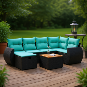 Ensemble de canapés de patio en polyrotin noir moderne avec coussins, mobilier d'extérieur pour 7 personnes, design contemporain - Product Image 2