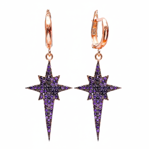 North Star Compass Design Amethyst CZ Turkish 925 <b>Silver</b> Sterling Jewelry Handmade Fine Trendy Wholesale <b>Dangle</b> <b>Earrings</b> - Product Image 2