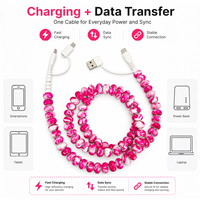 Kabel Charger HP 4 in 1 Pink Marble Beaded USB Type C Multi Charging Cable Data Transfer Cord