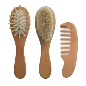 Eco-Friendly Bamboo Hair Brush Comb Set 3PCS Air Cushion Massage Brushes Wide-Tooth And Tail Comb