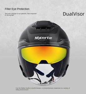 MXNRTE Maixingte 3/4 Demi <span class=keywords><strong>Casque</strong></span> Double Lentille Universel Hommes Femmes Quatre Saisons Nouvelles Personnalités Visière Motocyclistes Enfants - Product Image 5