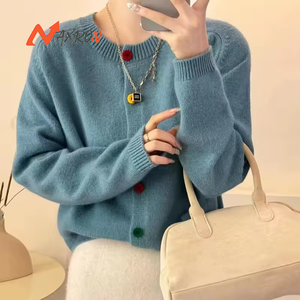 <span class=keywords><strong>Veste</strong></span> pull à manches longues pour femmes décontractées avec boutons colorés haut <span class=keywords><strong>crochet</strong></span>é et chemises pull - Product Image 4