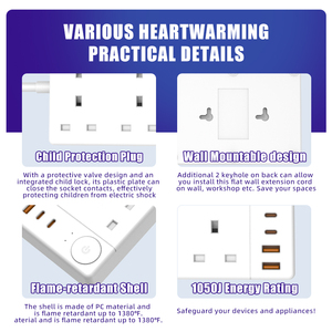 영국 표준 산업용 전원 스트립 다기능 영국 플러그 연장 소켓 <span class=keywords><strong>4</strong></span> 콘센트 서지 보호 온/오프 스위치 - Product Image 6