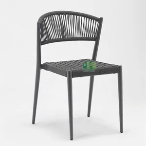 Outdoor metal rope dining chair with quick dry foam seat pad