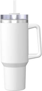 Gobelet isotherme personnalisé de 40 oz avec photo, texte et logo, tasse de voyage avec poignée et paille, en acier inoxydable, en stock, bouteille d'eau - Product Image 4