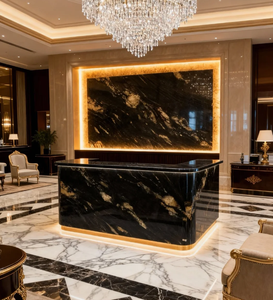 طاولة شاي فاخرة من الرخام الطبيعي الأسود المصقول مخصصة للمنازل والفنادق ودور الشاي بالطراز الصيني - Product Image 1