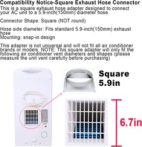 <span class=keywords><strong>Accessoires</strong></span> pour <span class=keywords><strong>climatiseur</strong></span> portable léger de 5,9 pouces en ABS écologique : Raccord de tuyau d'évacuation pour fenêtre carrée industrielle - Product Image 4