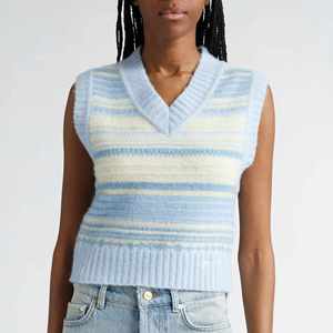 Moda personalizada multicolor Patchwork Chaleco de punto verano algodón mezcla Nylon lana pulóver suéter sin mangas mujer cuello en V chaleco - Product Image 1