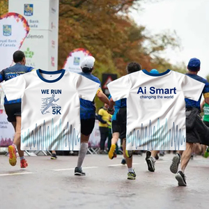 เสื้อยืดแขนสั้นสำหรับผู้ชายพิมพ์ลายพิมพ์ซับลิเมชันเสื้อวิ่งมาราธอนแห้งเร็วตัด100% โพลีเอสเตอร์ปกติ - Product Image 1