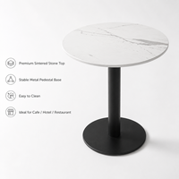 Table de salle à manger commerciale pour café, table ronde avec plateau en marbre et base en colonne noire pour restaurant, hôtel, dîner et café