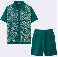 Ensemble décontracté deux pièces pour homme en maille jacquard à col rabattu, comprenant un cardigan à manches courtes et un short, pour le commerce extérieur