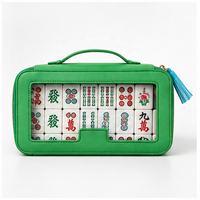 Sac de rangement Mahjong avec fenêtre transparente, imperméable, grande capacité, portable, fermeture éclair à pompon, en PU/PVC