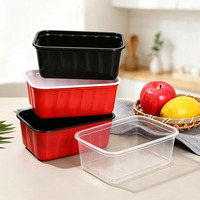Boîte alimentaire rectangulaire noire en plastique de qualité alimentaire, jetable et compatible micro-ondes, en promotion