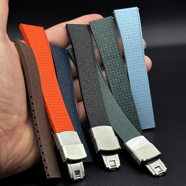 Wholesale Fashion Luxury Butterfly Clasp 19mm 21mm New Rubber Watch Strap 18mm 20mm 22mm FKM Mosaic CTS Watch Bands