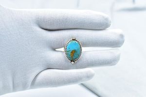 Vintage Wedding Mojave Turquoise & Sterling <b>Silver</b> <b>Adjustable</b> <b>Ring</b> Statement <b>Ring</b> for Women - Product Image 5